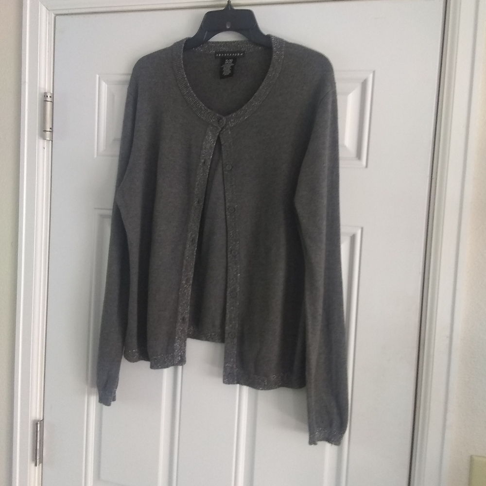 apostrophe Charcoal Gray Button Front Angora Cardigan Sz XL/XG (18-20)